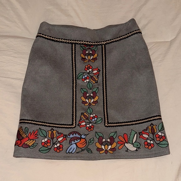 THML Dresses & Skirts - THML Gray Skirt with Colorful Embroidery